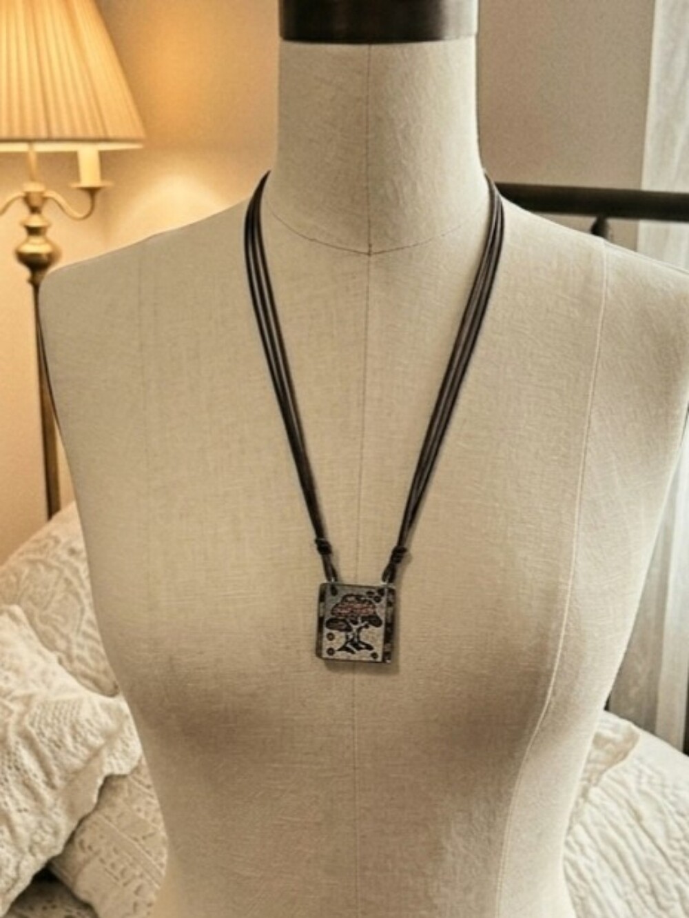 Retro Green Earth Mixed Metal Hidden Message Necklace